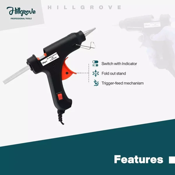 Hillgrove 20 W Electric Hot Melt Glue Gun with 80 Pcs Glue Stick for Craft HGCM277M1 - Image 3