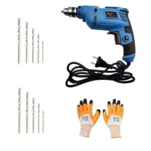 Hillgrove 500 w 10 mm drill machine with 10 pcs masonry drill bit & gloves, hgcm227m1