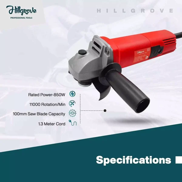 Hillgrove 850 W 100 mm Angle Grinder Machine with Grinding Wheel, HGCM268M1 (Pack of 2) - Image 3