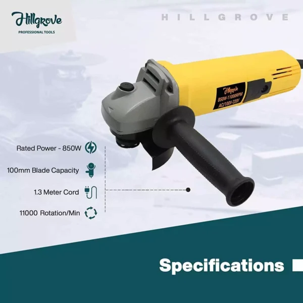 Hillgrove 850 W 11000 rpm Angle Grinder with Safety Googles Combo, HGCM387M1 - Image 3