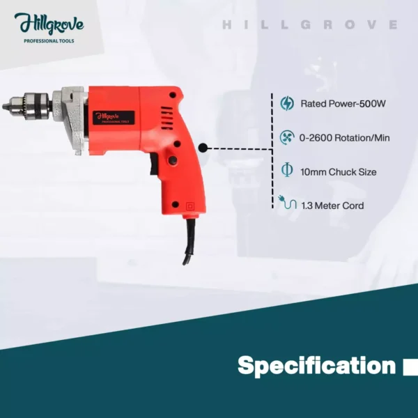 Hillgrove Chuck Size 10 mm Drill Machine 2600 RPM, HGCM524M1 - Image 3