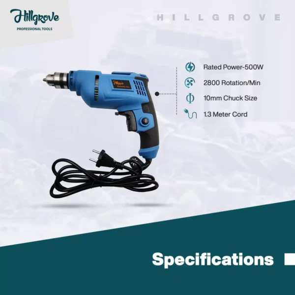 Hillgrove Chuck Size 10 mm Drill Machine 2600 RPM, HGCM722M3 - Image 3