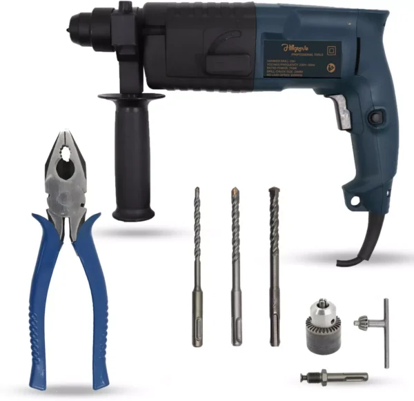 Hillgrove Chuck Size 20 mm Hammer Impact Drill kit with 3 Bits 750 W, HGCM740M1