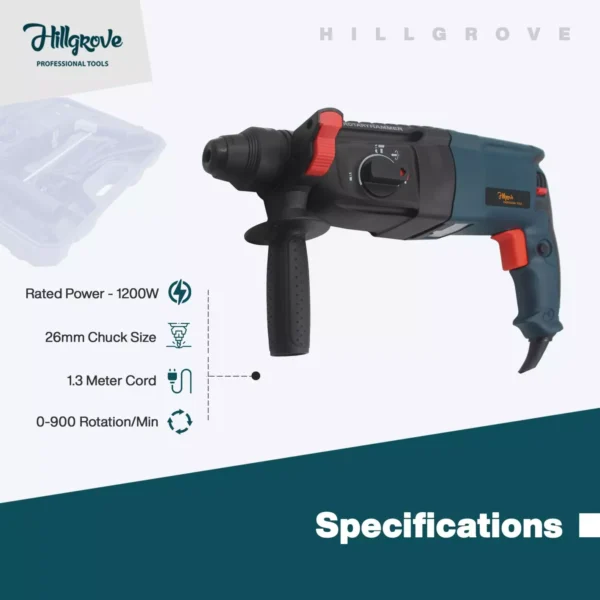 Hillgrove Chuck Size 26 mm Hammer Impact Drill kit 1200 W, HGCM751M1 - Image 2