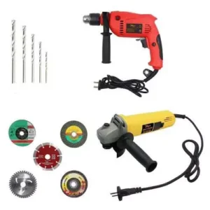 Hillgrove hgcm343m1 850 w angle grinder, 700 w 13 mm drill machine combo, hgcm635