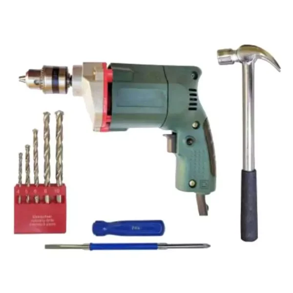 IB BASICS 10 mm 350 W Drill Machine with Claw Hammer, 1Pc 2 in 1 Screwdriver & 5Pc Masonry Drill Bit