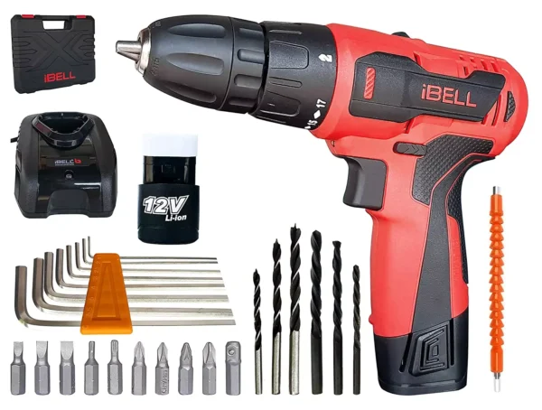 IBELL Cordless Drill Driver CD12-74, 12-Volts,1 Battery+BMC Box + Extra 32 Accesories