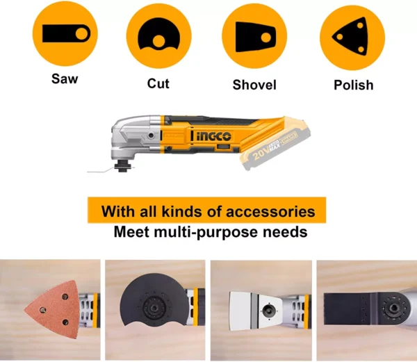 Ingco 20V 5000-20000 rpm Cordless Li-Ion Oscillating Multi-Tool CMLI2001 without Battery & Charger Pack - Image 2