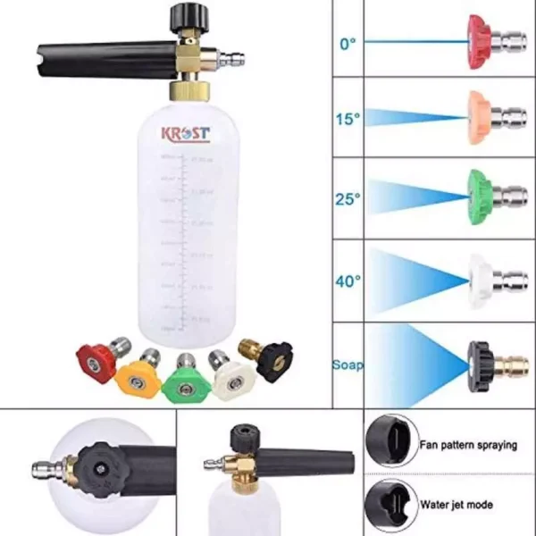 Krost Pressure Washer Gun | Foam Lance | Foam Cannon Adjustable Jet Wash Quick Release 5 Pressure Washer Nozzles. (1000Ml Foam Spray Gun) - Image 2