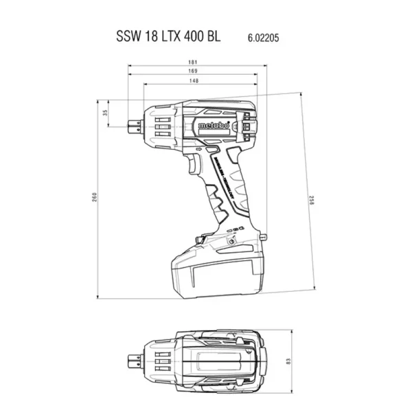 Metabo SSW 18 LTX 400 BL Cordless Impact Screwdriver 602205500 - Image 3