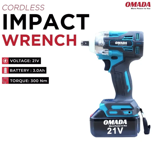 Omada 3000 rpm 21 V Li-Ion Battery Cordless Impact Wrench OMD-J0008BL - Image 2