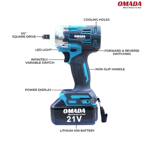 Omada 3000 rpm 21 V Li-Ion Battery Cordless Impact Wrench OMD-J0008BL - Image 3