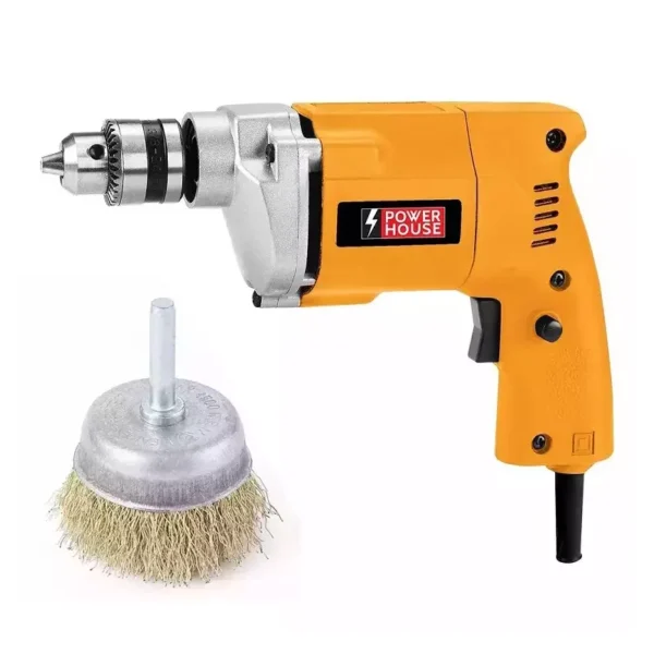 PowerHouse 10 mm Electric Drill 300W with 5 Pcs of 50 mm Cup Brush with Shaft, 6 Months Warranty