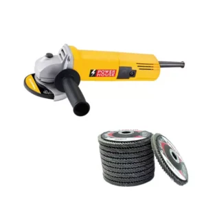 Powerhouse 100 mm angle grinder 850w with 10 pcs of pollen 4 inch 80 grit flap disc warranty 6 month