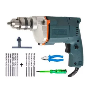 Tiger drill machine with 6 hss, 4 masonry drill bits, 1 plier and 1 line tester tgp10 300w 10 mm