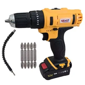 Wdriver,12v Dual Speed Keyless Chuck With 2 Batteries, Led Torch Variable Speed And Torque Setting (25+1). (cordless 12v Drill Machine + Accessories.)