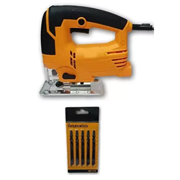Krost Metal Ingco 650W Jigsaw Machine With Variable Speed And Blade Set For Wood Cutting (Orange, 5 Piece)