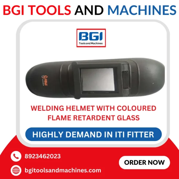 Welding helmet with coloured flame retardent glass