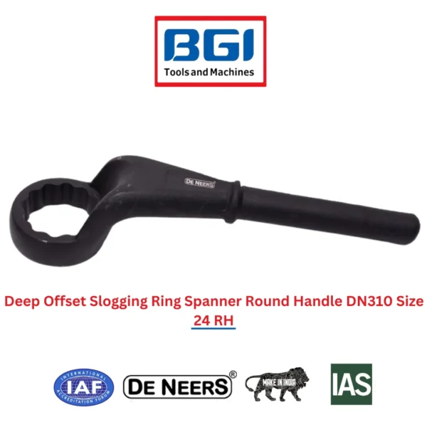 Deep Offset Slogging Ring Spanner Round Handle DN310 Size 24 RH De Neers (HSN 8204)