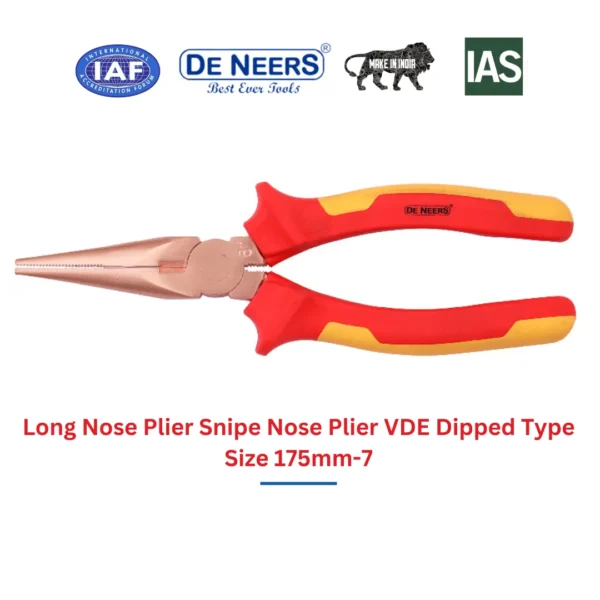 Long Nose Plier Snipe Nose Plier VDE Dipped Type Size 175mm-7 De Neers (HSN 8203) - Image 3