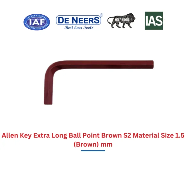 Allen Key Extra Long Ball Point Brown S2 Material Size 1.5 (Brown) mm De Neers (HSN 8204) - Image 3