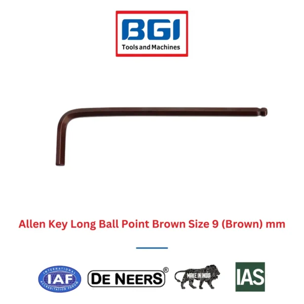 Allen Key Long Ball Point Brown Size 9 (Brown) mm De Neers (HSN 8204)