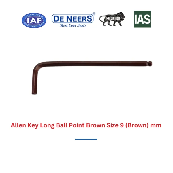 Allen Key Long Ball Point Brown Size 9 (Brown) mm De Neers (HSN 8204) - Image 3