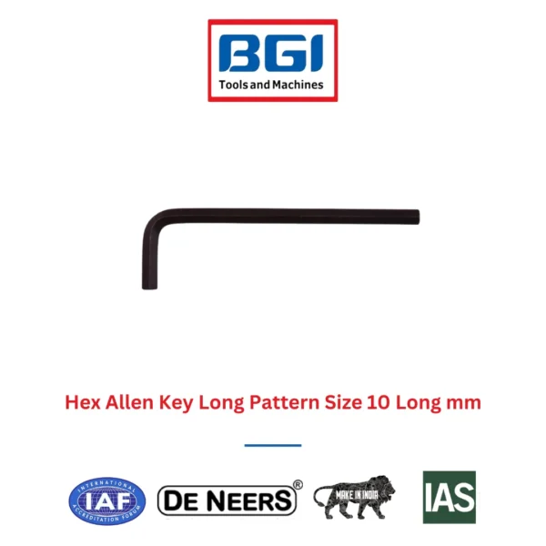 Hex Allen Key Long Pattern Size 10 Long mm De Neers (HSN 8204)