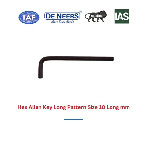 Hex Allen Key Long Pattern Size 10 Long mm De Neers (HSN 8204) - Image 3