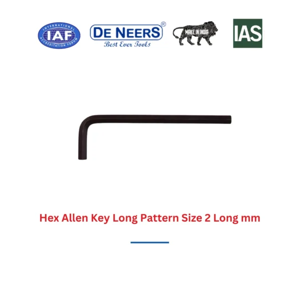 Hex Allen Key Long Pattern Size 2 Long mm De Neers (HSN 8204) - Image 3