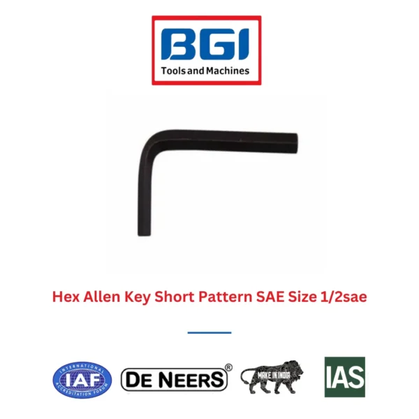 Hex Allen Key Short Pattern SAE Size 1/2sae De Neers (HSN 8204)