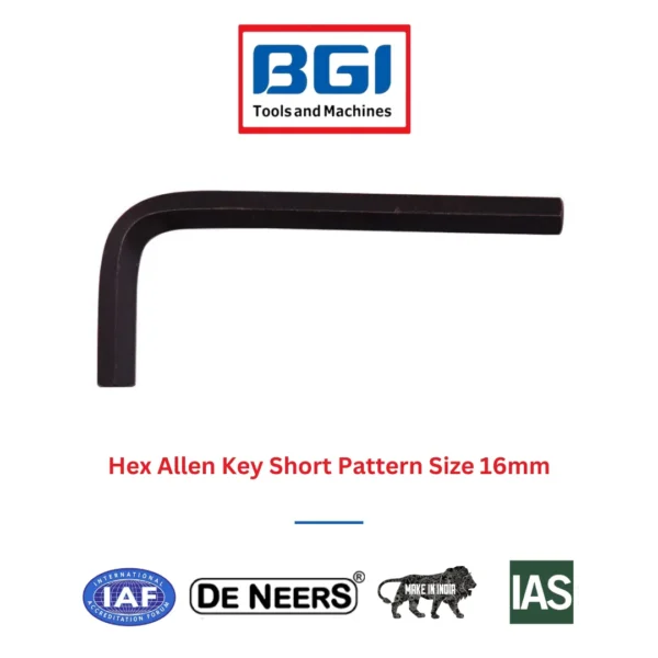 Hex Allen Key Short Pattern Size 16mm De Neers (HSN 8204)