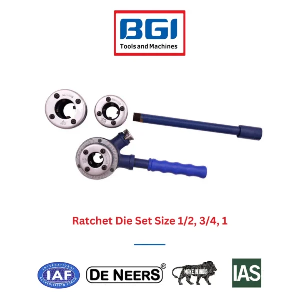 Ratchet Die Set Size 1/2, 3/4, 1 De Neers (HSN 8205)