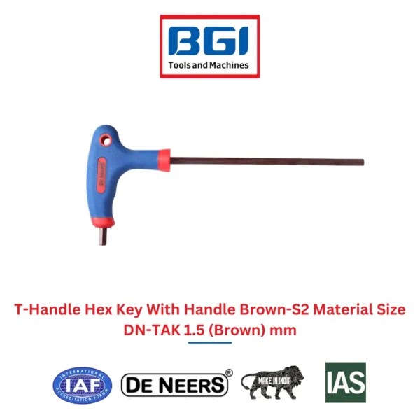 T-Handle Hex Key With Handle Brown-S2 Material Size DN-TAK 1.5 (Brown) mm De Neers (HSN 8204)