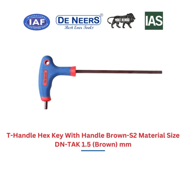 T-Handle Hex Key With Handle Brown-S2 Material Size DN-TAK 1.5 (Brown) mm De Neers (HSN 8204) - Image 3